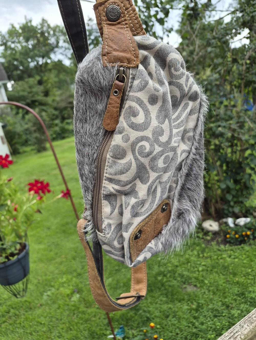 Myra Canvas Leather Sling Bag With Cowhide Trim